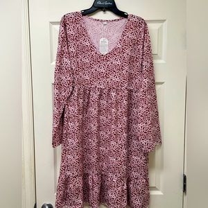 Tiered burgundy floral dress, size XL